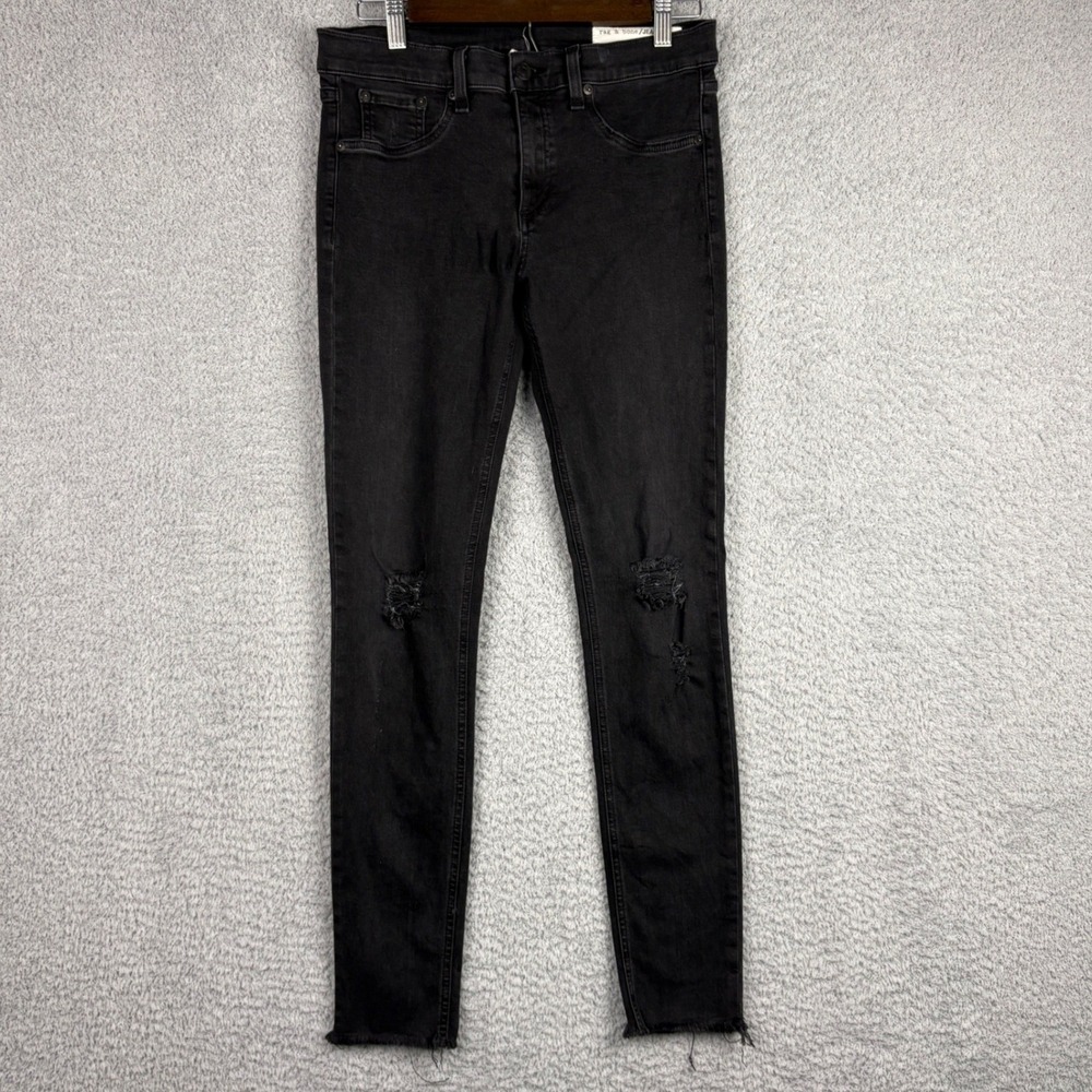 Rag & Bone Legging Jeans Womens 30x30 Black Distressed Stretch Skinny Rips Holes